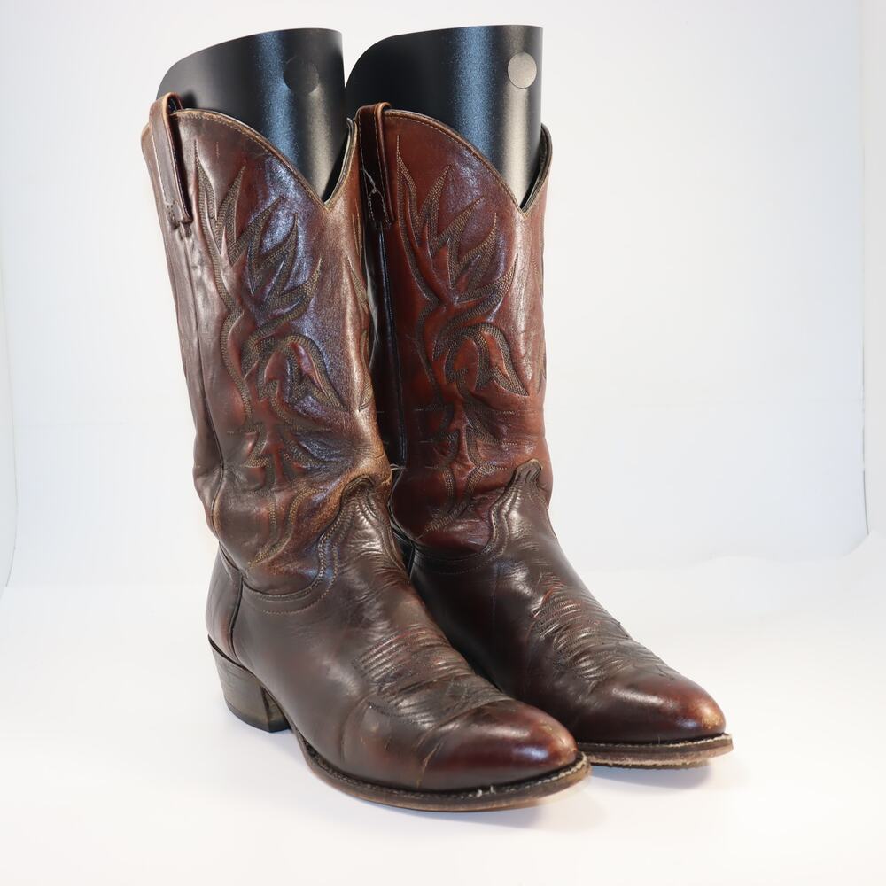 Vintage J. Chisholm Brown Leather Western Cowboy Boots Size 10D